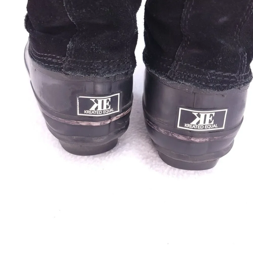 Kreated Equal Suede Winter Boots Womens 7 Black Faux Fur Trim Laced EX32